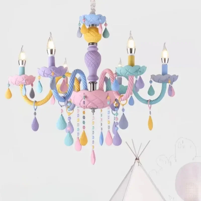 

Rainbow Crystal Chandelier European Candle Lustres Children's Bedroom Living Room Study Princess Makaron Lamps Winfordo Lighting