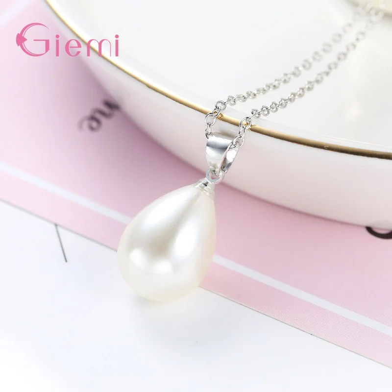 Fast Delivery Women Girls 925 Sterling Silver Jewelry Sets Wedding Engagement Party Waterdrop Pearl Earrings Necklace