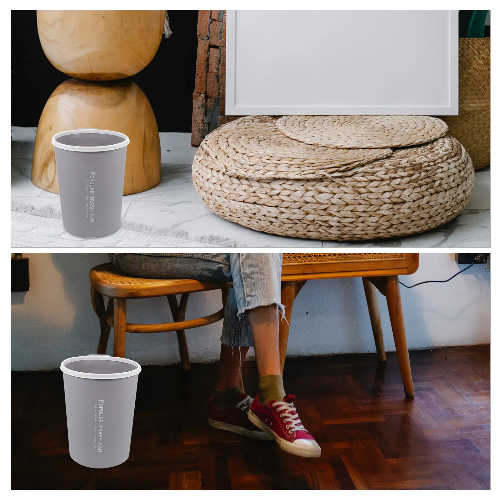 

Trash Bin Garbage Can Waste Basket Grey Lid Round Small Portable Office Home Kitchen Bedroom Bathroom Eco Friendly Odorless Safe