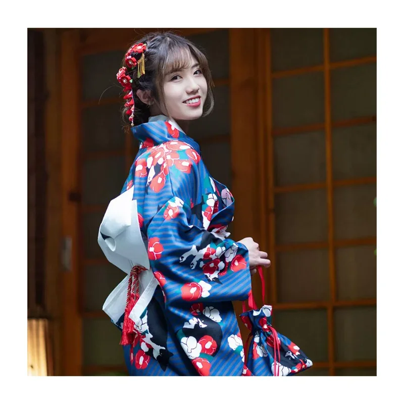 

Women's Japanese Traditional Kimono Cute Prints Japan Style Summer Yukata Cosplay Dress Stage Performance Wear Bathrobe