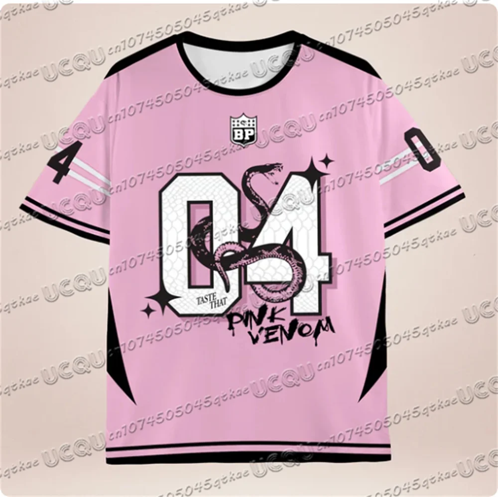 الوردي الأسود المتناقضة الأفعى طباعة نمط جيرسي تي شيرت لصيف المرأة الكورية فتاة مجموعة المحملة س الرقبة فضفاض رداء علوي غير رسمي #1