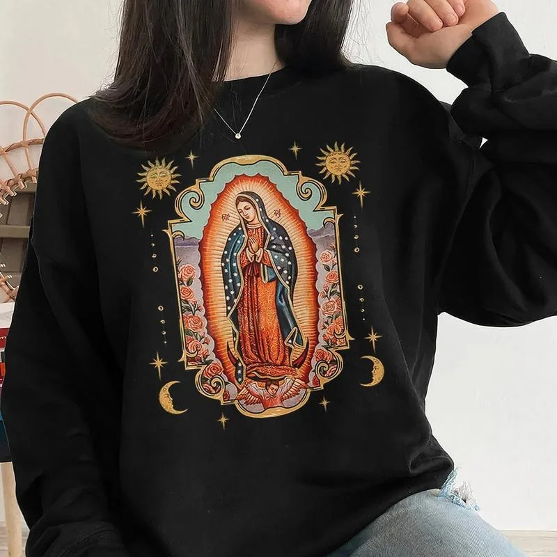 

Осенне-зимняя хлопковая толстовка с круглым вырезом Guadalupe, вдохновленная на выбор для любителей культурной и религиозной моды