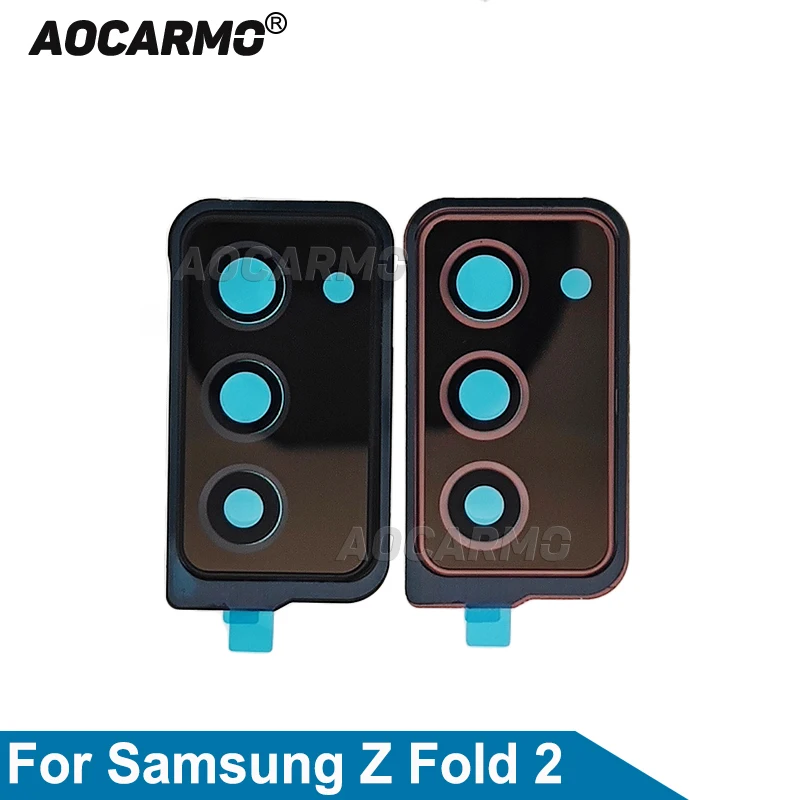 Aocarmo For Samsung Galaxy Z Fold2 F9160 w21 Rear Back Camera Lens Glass With Frame Replacement Parts