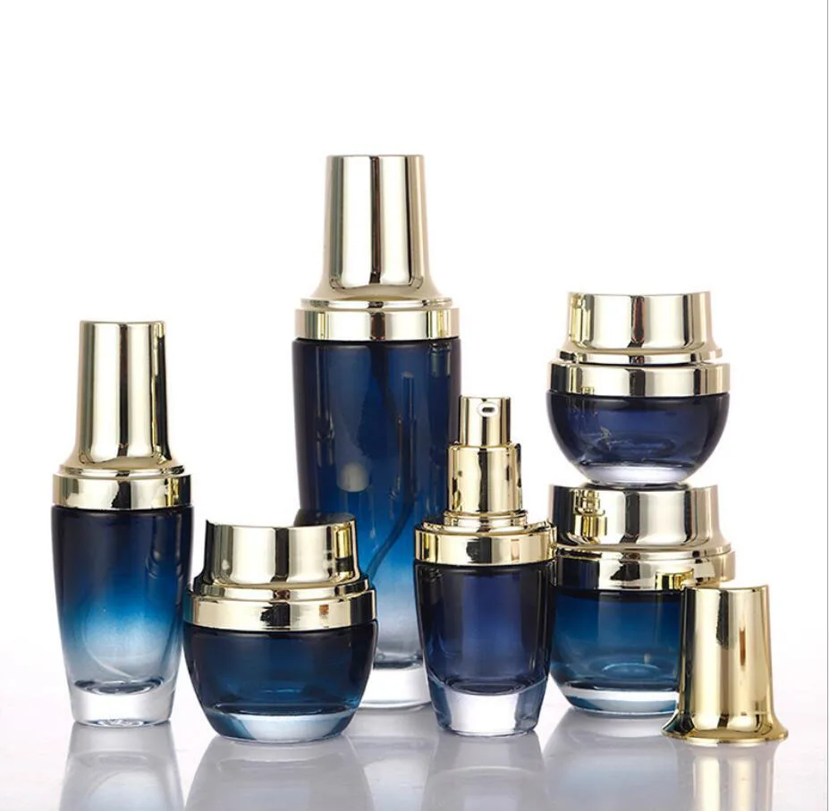 زجاجة زرقاء داكنة ، وعاء جرة ، القصدير ، غسول ، مصل ، كريم الأساس ، هلام ، جوهر العين ، التعبئة ، 20g ، 30g ، 50g ، 100 مللي