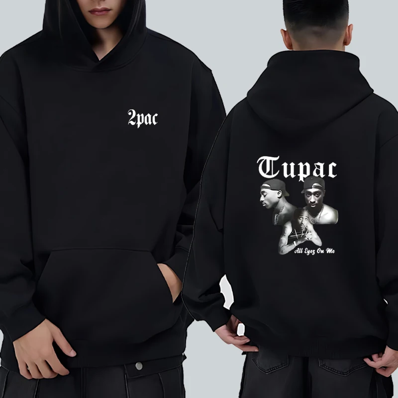 

Hip-hop rapper Tupac Shakur Double Sided Printed hoodie harajuku fashion Sweatshirt streetwear vintage Fleece pullover Unisex