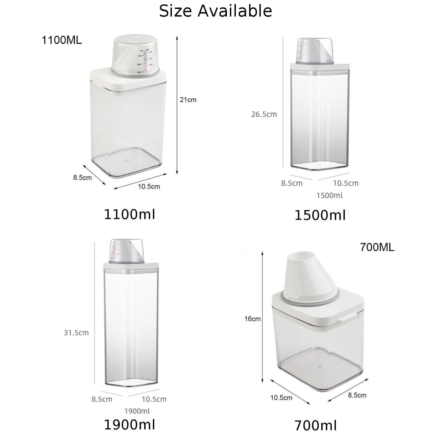 700/1100/1500/1900ml Laundry Detergent Dispenser Refillable Laundry Washing Up Powder Container Soap Detergents Storage Box Lid