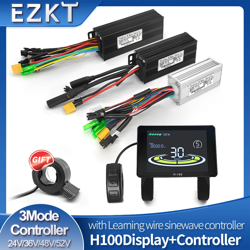 

Синусоидальный контроллер для электронного велосипеда, универсальный 24 В, 36 В, 48 В, 52 В, комплект ЖК-дисплея, 250 Вт/350 Вт/500 Вт/750 Вт/1000 Вт, обучающая линия, угол фазы