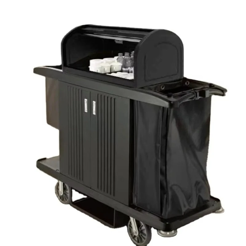 Black Color Plastic Housekeeping Cleaning Service Carts with Cover