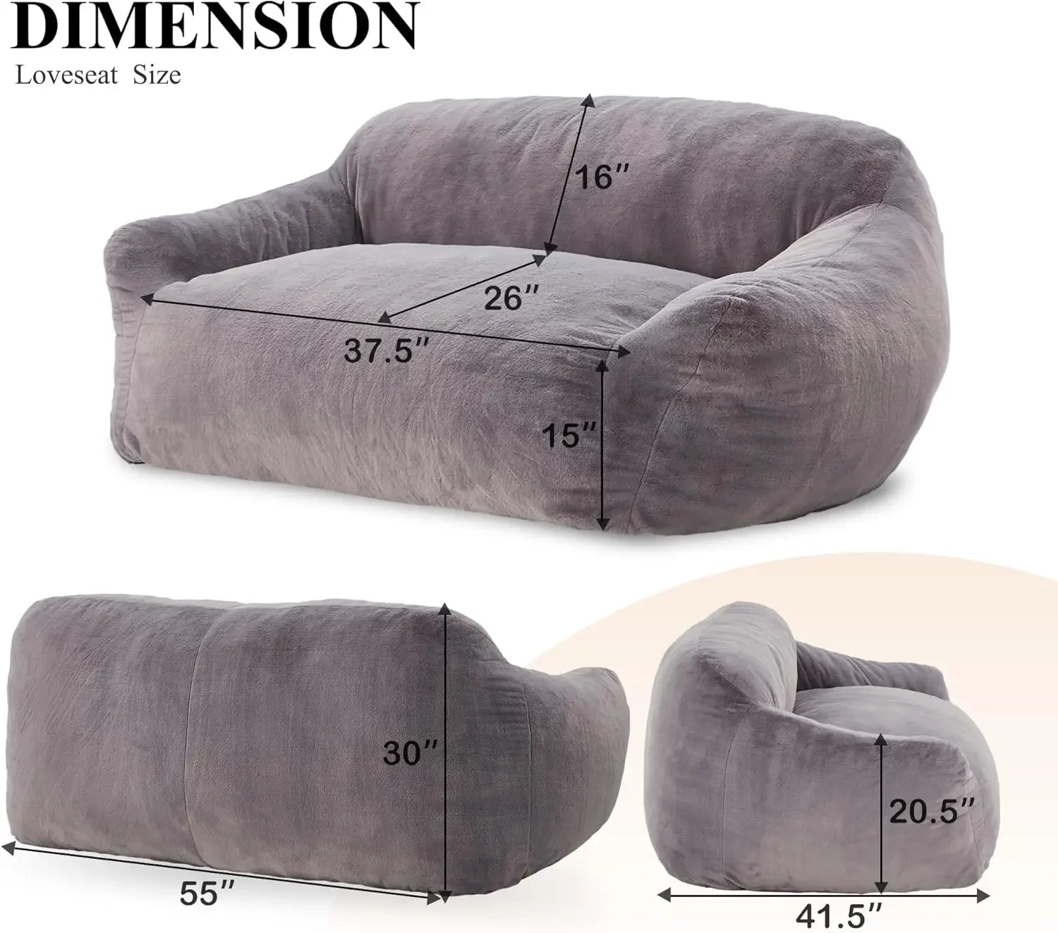 Futon Couch Bed with Armrest, 2-Seater Loveseat Sofa Soft Faux Fur Sleeper Sofa, Small Couchs for Living Room,Bedroom,Apartment