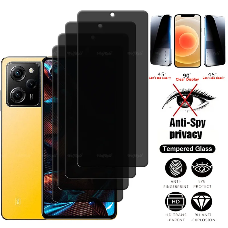 4Pcs For Poco X5 Pro Glass Xiaomi Poco X5 Pro Tempered Glass Protective 9H HD Privacy Anti-Spy Glue Screen Protector Poco X5 Pro