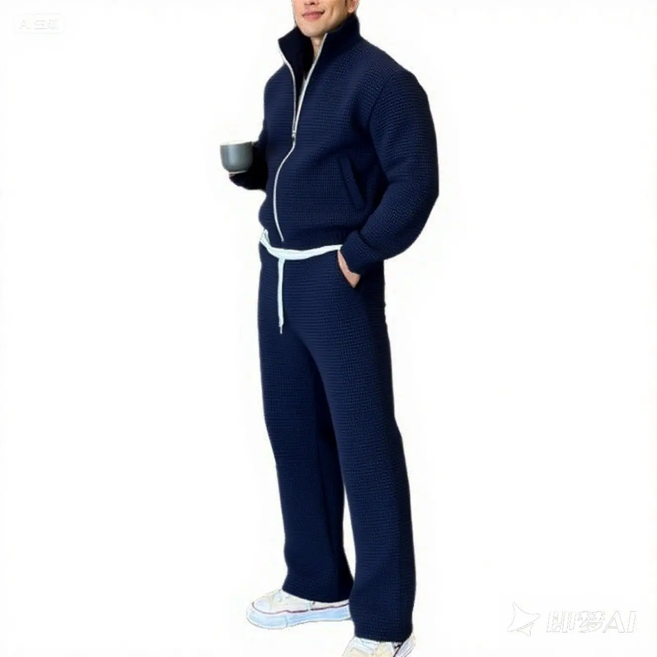 Traje Deportivo Casual de Moda para Hombre de Otoño - Sudadera de Alta Calidad con Cuello Alto y Cremallera, Pantalones con Cordón Ajustable