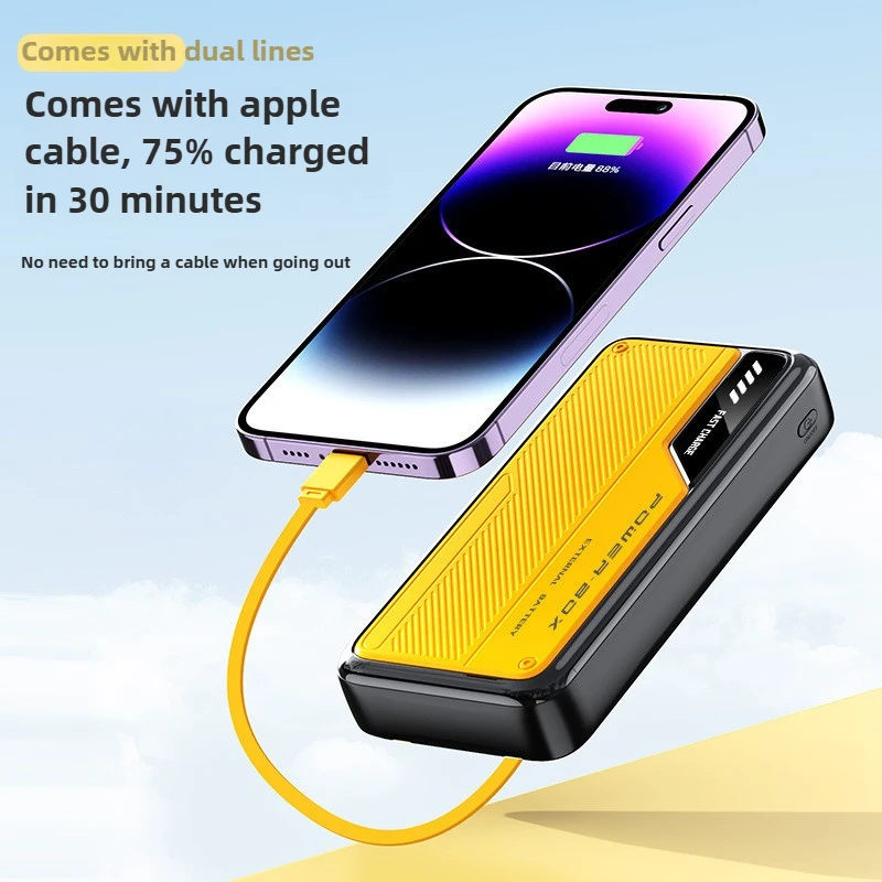 Портативный внешний аккумулятор сверхбольшой емкости 10000 мАч со встроенным кабелем. Индивидуальный внешний аккумулятор Power Bank, 4 выхода и 2 входа.
