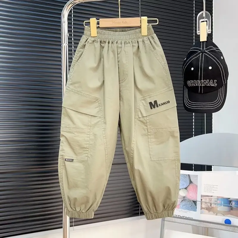 Boys Cargo Pants 2023 Summer Boys Trousers Casual Kids Sport Pants Teenage Children Clothes for 3-13Year Boys Solid Color Pants