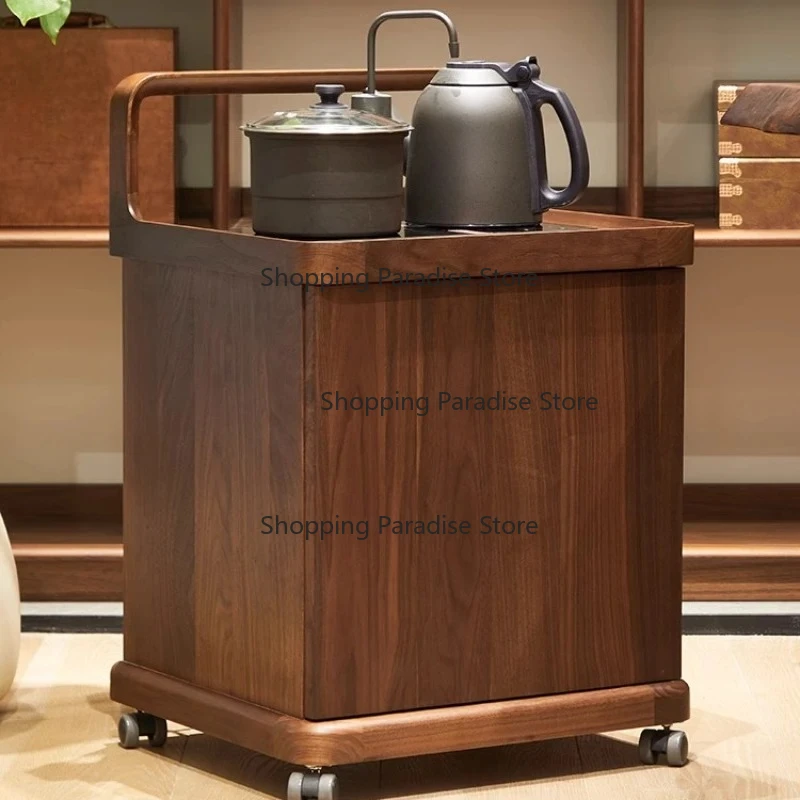 North American black walnut movable tea table side cabinet small tea bar machine integrated cabinet Chinese solid wood