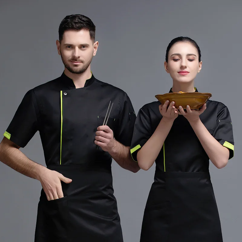 White Thin Famale Chef's Jacket Restaurant Cook Uniform Hotel Breathable Kitchen Summer Coffee Shop Men Short-Sleeved Overalls