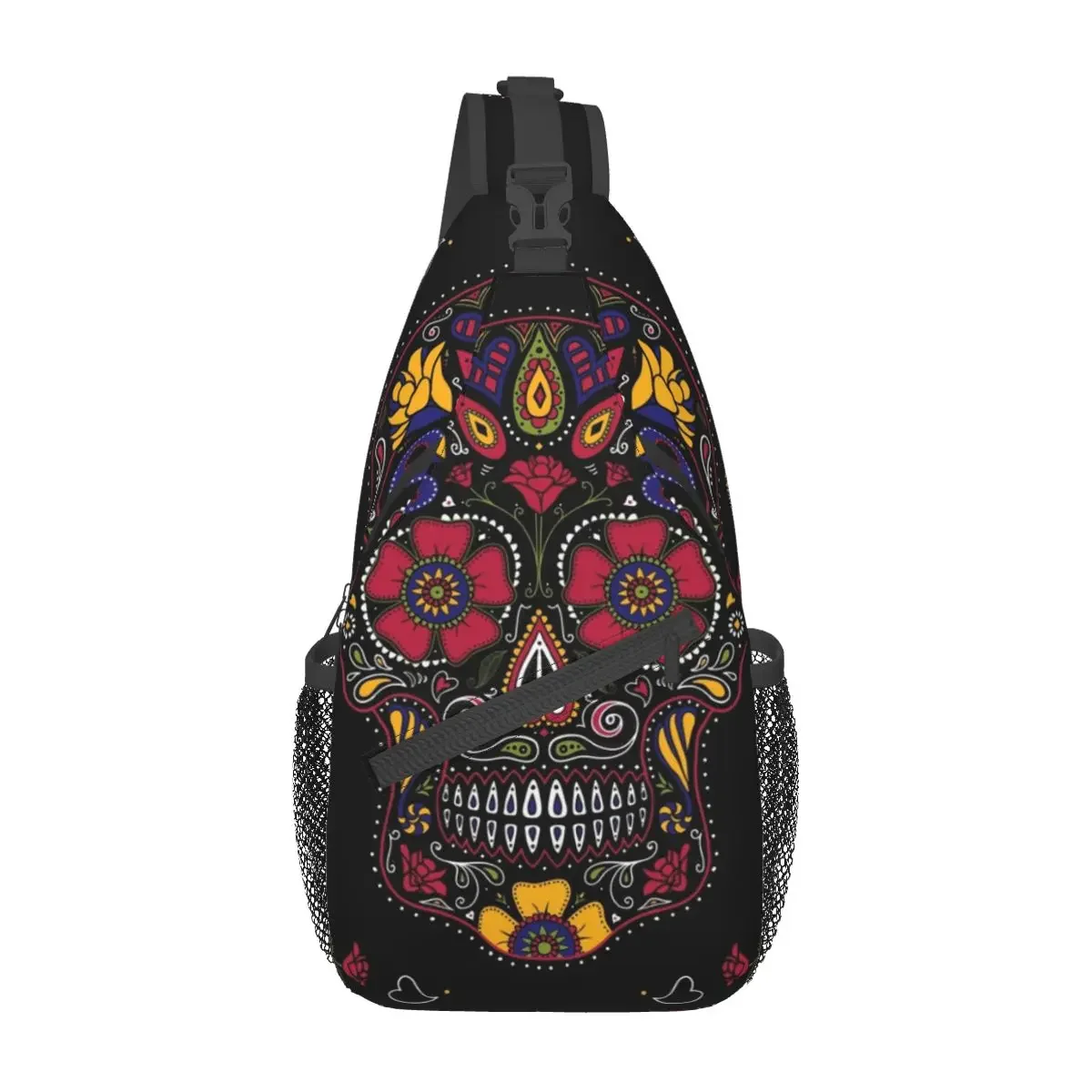 Day Of The Dead Sugar Skull Dark Crossbody Sling Bag Men Women Chest Bag Shoulder Backpack Daypack for Hiking Outdoor Sports Bag