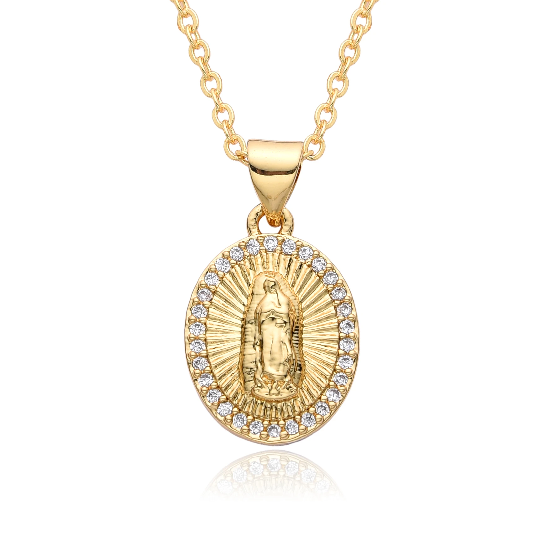 Gold Color Round Our Lady Baby Jesus Charms Cubic Zirconia Virgin Mary Necklace for Women Pendant Earrings DIY Jewelry Accessory