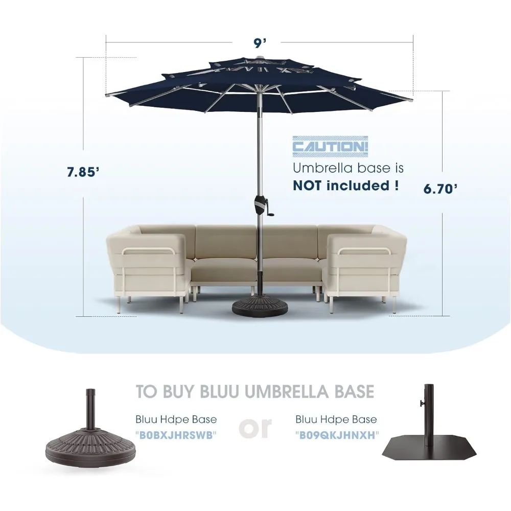 9Ft 3 Tiers Aluminum Outdoor Patio Umbrella,5-YEAR Fade-Resistant Outdoor Market Table Umbrella with Push Button Tilt Umbrellas