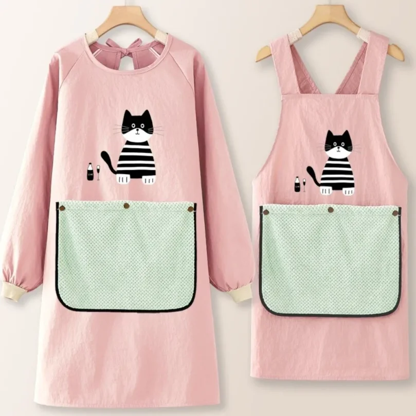 Wear-resistant Kitchen Apron Anti-fouling Hand Wipe Feature Long Sleeved Apron Comfortable with Detachable Towel