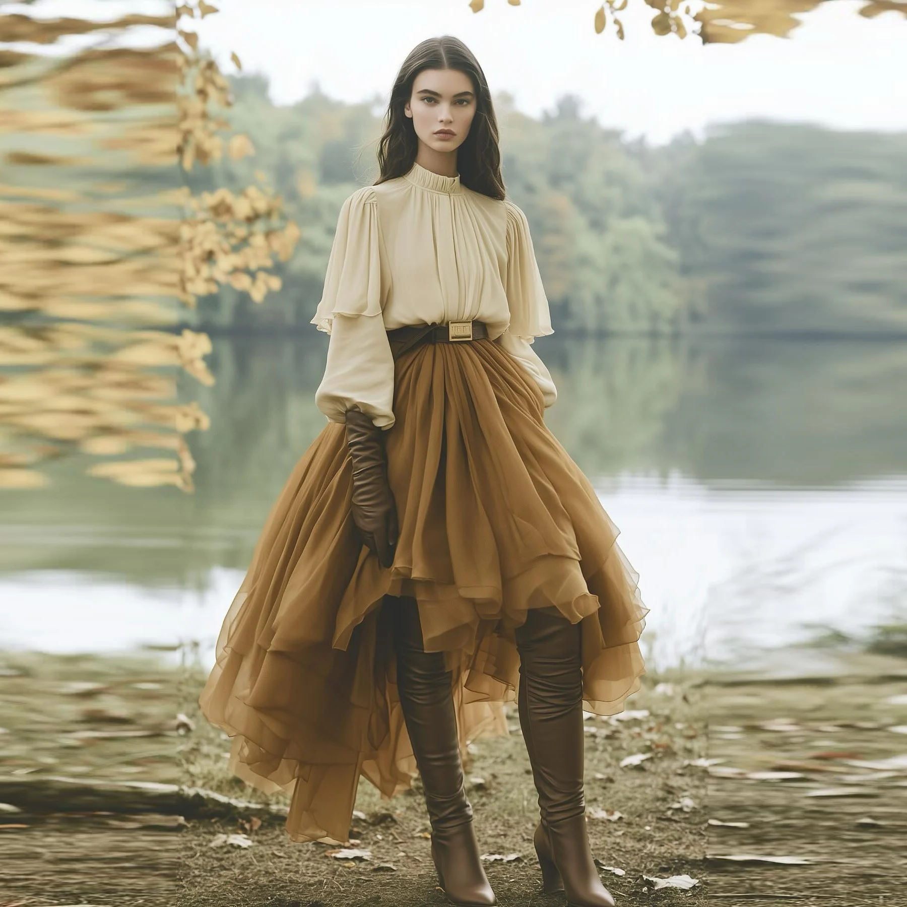 

Chraming Brown Puffy Skirt High Waist High Low Knee Length Women Skirts Girls Frmal Wear Birthday Party Skirt