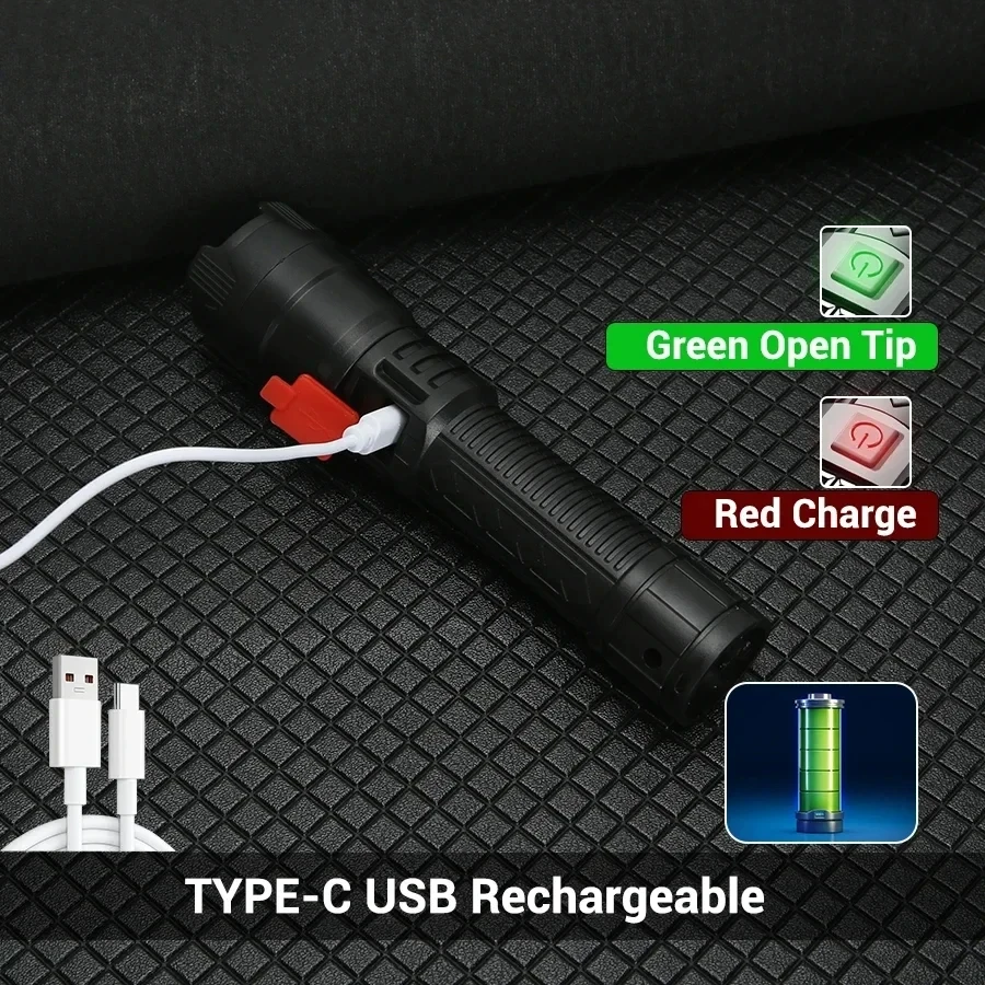 High Strong Power Led Flashlights 2000LM Tactical Torch with Display Light USB Charging Camping Fishing Emergency Zoom Lantern image 3