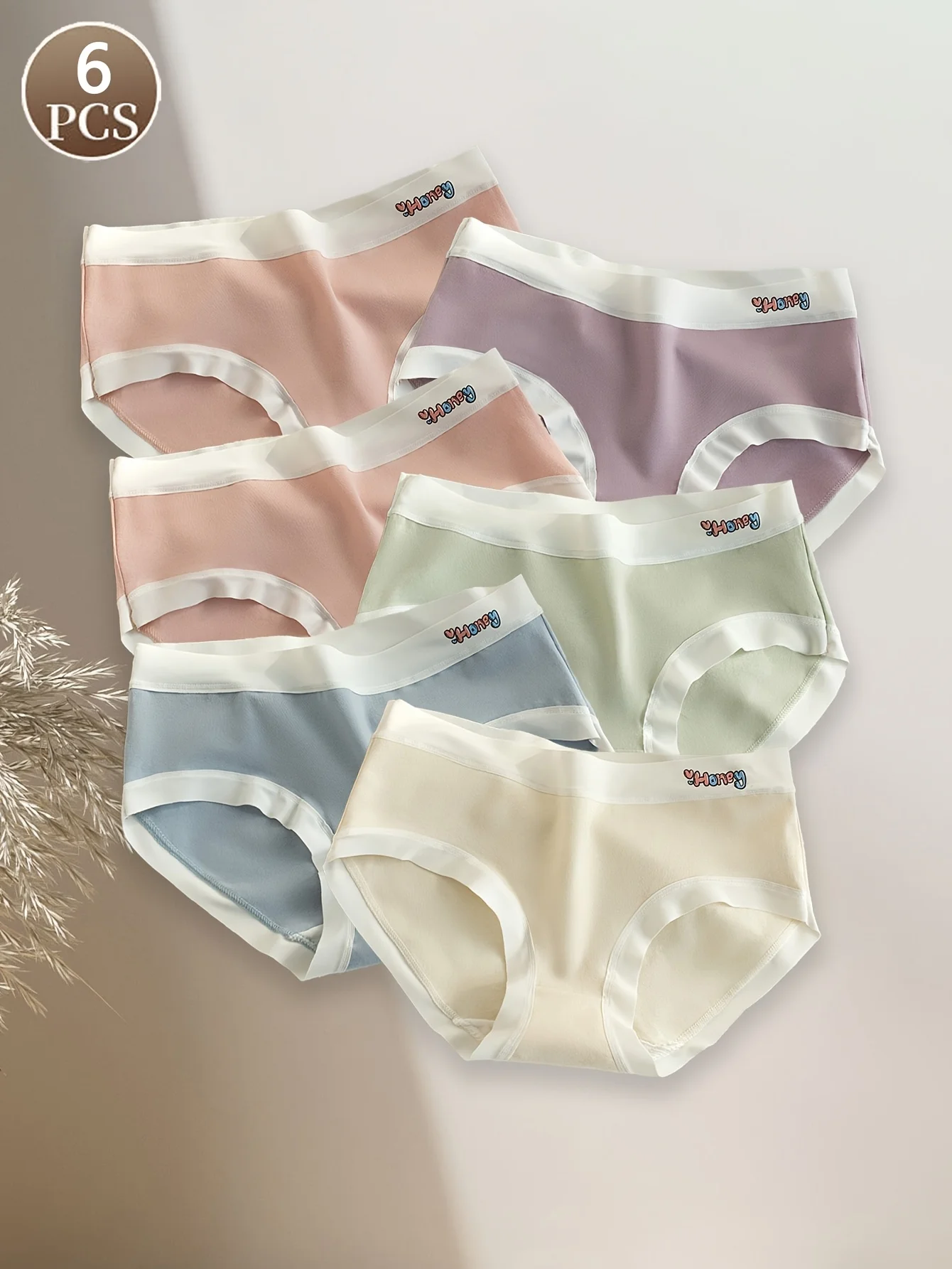 6PCS Cute Mid-waist Women's Panties, Letter Traceless Women's Triangle Panties, Breathable Comfortable Women's Cotton Panties.
