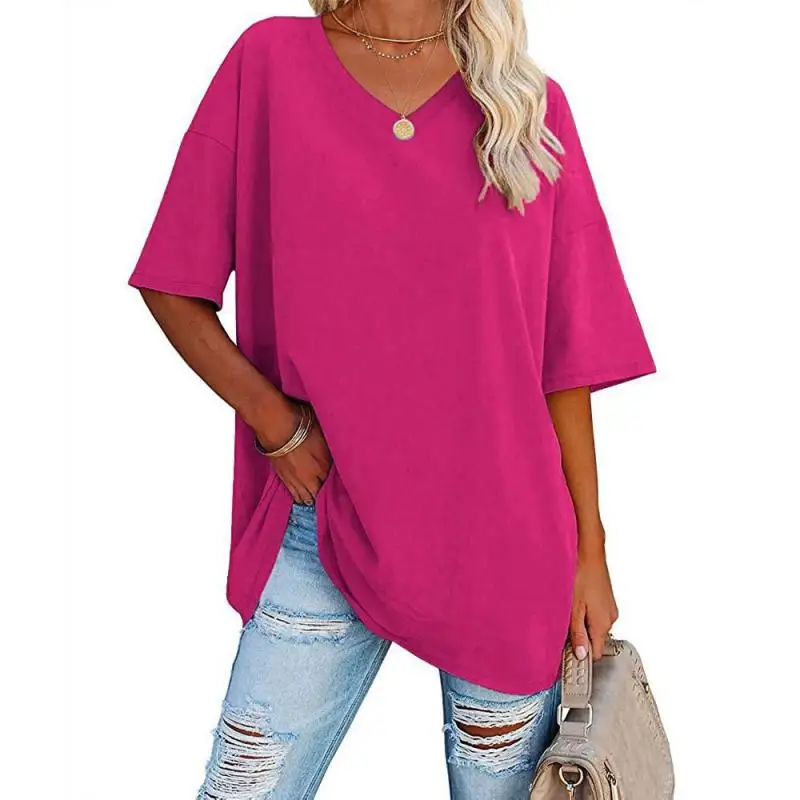 Casual Fashion Brand New T-shirt Women 2024 New Solid Color Short-sleeved V-neck Cotton Base Shirt Ins Fashion Waist Women's Top