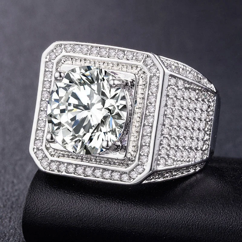 Milangirl Big Hip Hop Rhinestone Men Out Bling Square Ring   Pave Setting CZ Wedding Engagement Rings Top Quality