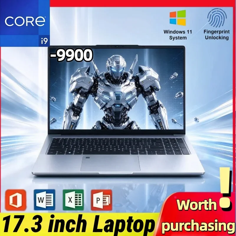 Intel I9-9900 Home Office Notebook 17.3 Inch HD Screen 32GB RAM 2TB SSD Windows 11 Fingerprint Unlock Laptop For Daily Usage