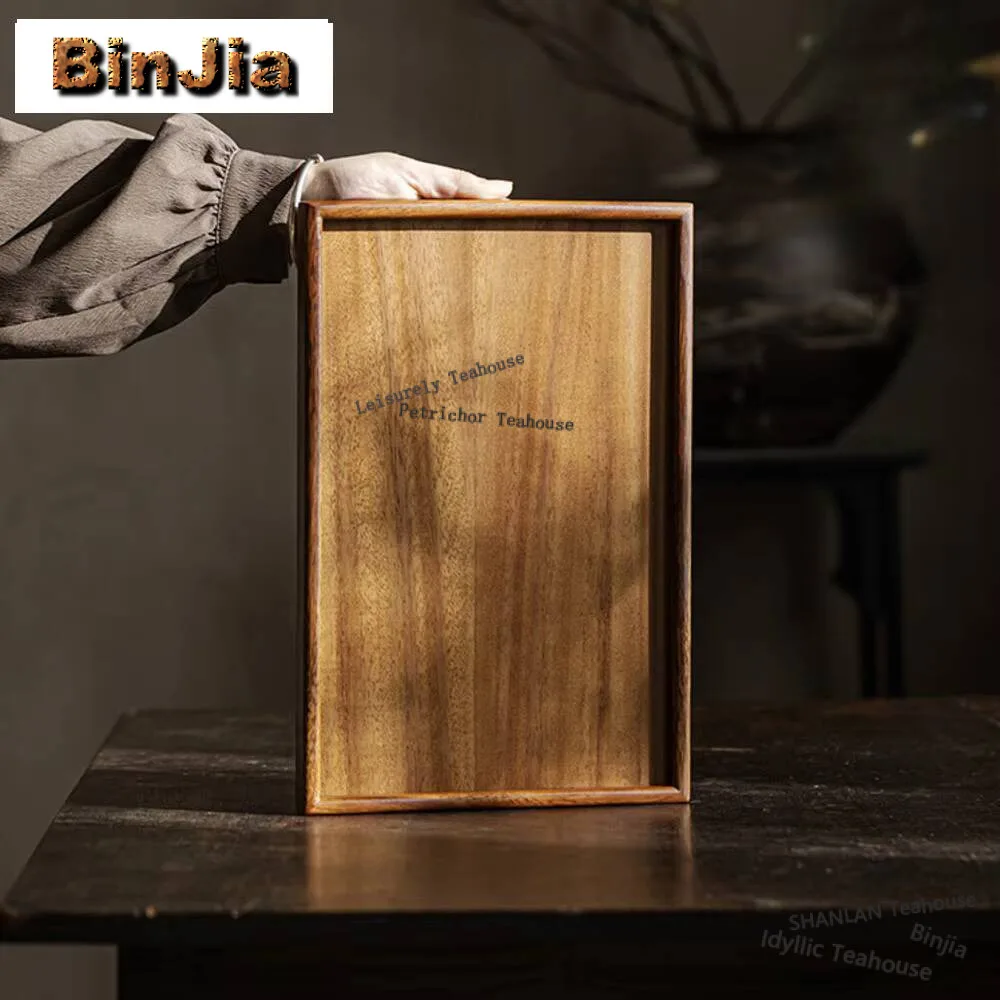 

Прямоугольный чайный поднос ручной работы из орехового дерева, бытовая тарелка для закусок из цельного дерева, винтажная чайная доска, тарелка Dim Sum, чайные услуги