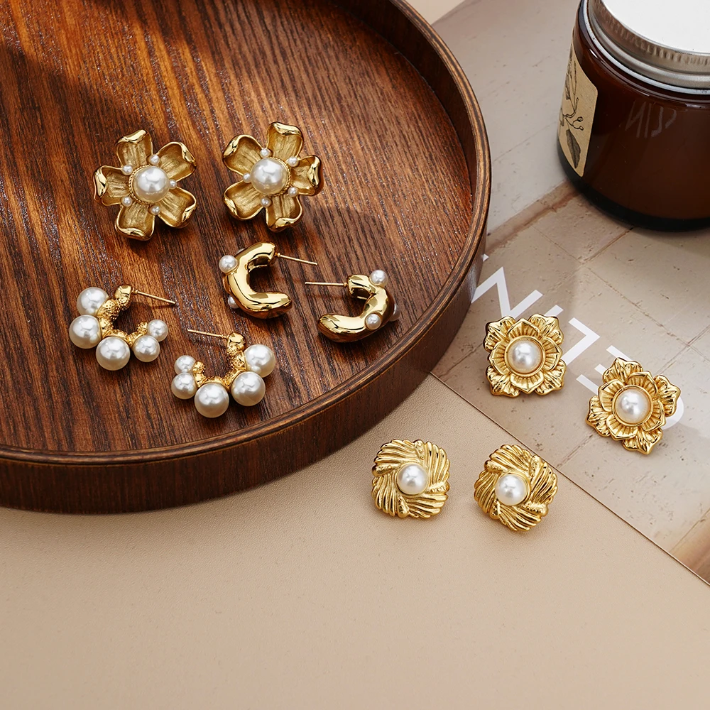 316l Stainless Steel Flower Design Jewelry Earrings 18kpvd Gold-Plated Waterproof And Non-Fading Accessories 2024 New