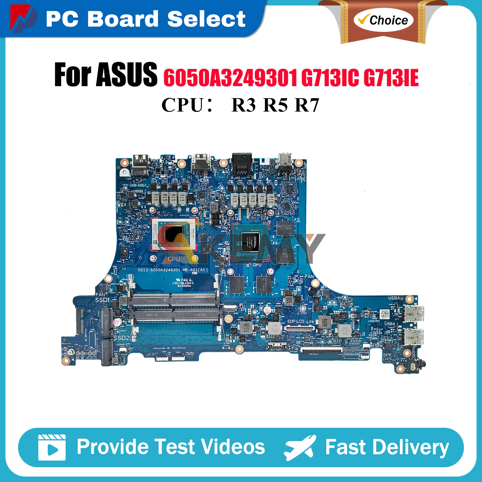 

6050A3249301 Laptop Motherboard For ASUS ROG Strix G15 G513I G713IE G713IH G713IC Mainboard With R3 R5 R7 CPU tests OK fast ship