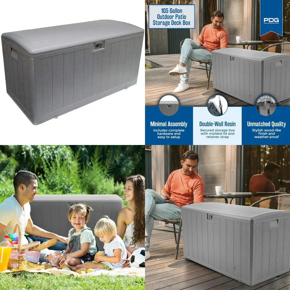 

Outdoor Storage Deck Box 105 Gallon Gray with Soft Closure Feature for Durable and Stylish Garden Organization