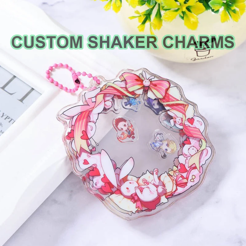 

Custom Shaker Acrylic Charms Keychain Cartoon Key Chain Personalized Photo Customized Anime Clear Acrylic Keyring for Gifts