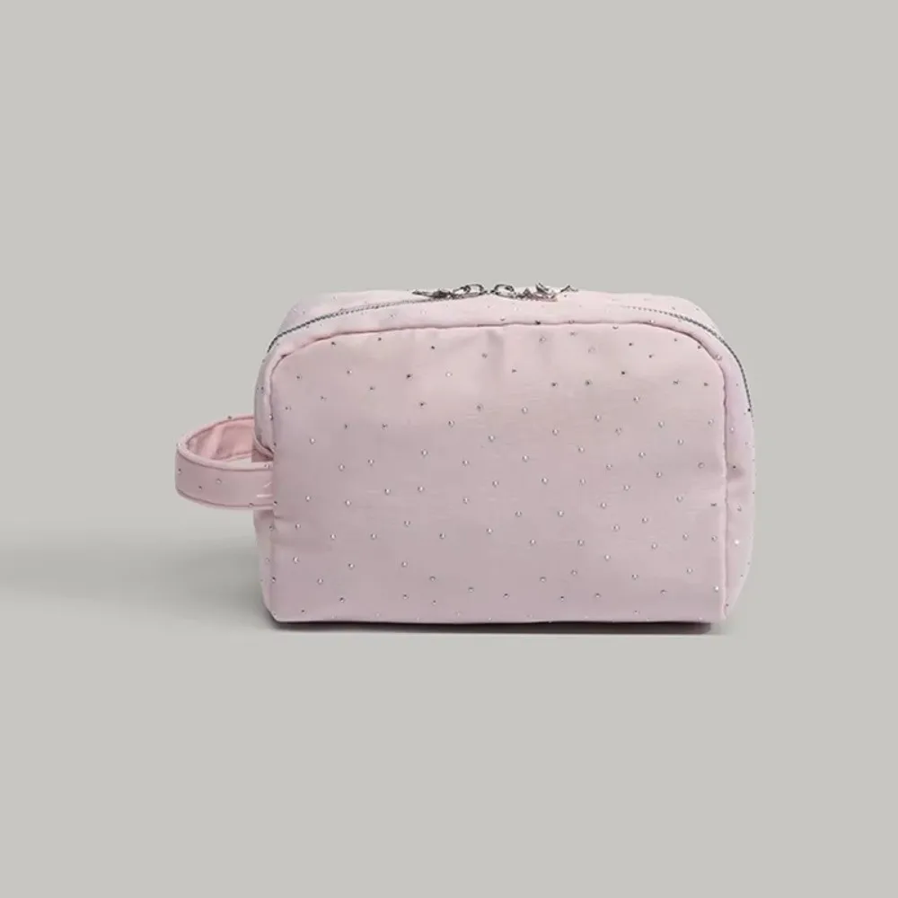 

Многофункциональная косметичка с декором из страз, квадратная мягкая дорожная сумка для хранения, вместительная портативная косметичка