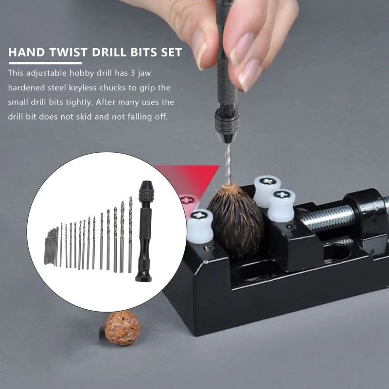 Set di punte per trapano a mano 31 pezzi Set di punte per trapano a mano morsa per perno di precisione Micro-Mini punte per trapano a torsione per legno di metallo, lavoro manuale delicato, El