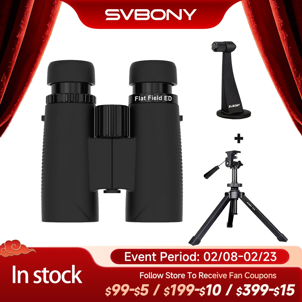

Svbony SA205 Binoculars with Tabletop Tripod 8X42/10X42 ED Flat-field IP67 Waterproof BAK4 for Bird Watching and Photography