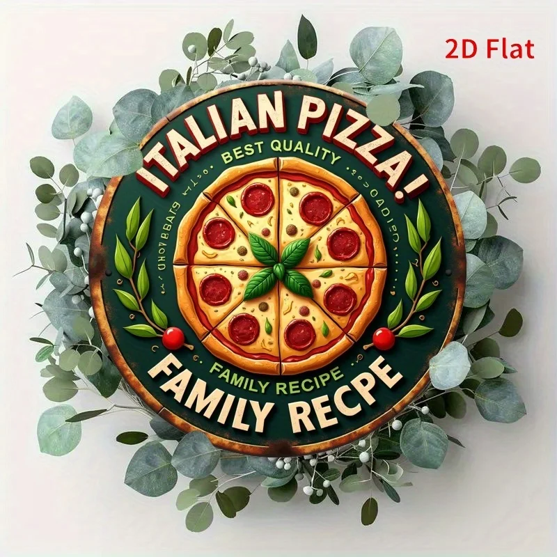 [2D Flat] 1pc 8x8 Inch Vintage-Style Italian Pizza Aluminum Wall Art - Rustic Aluminum Sign with 