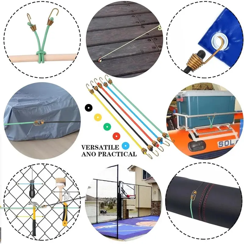 ABCA-لالتخييم في الهواء الطلق بنجي الحبال-صغيرة 10 "قصيرة مرنة 15 قطعة مع السنانير للسيارات Rvs أدوات تعليق الدراجة