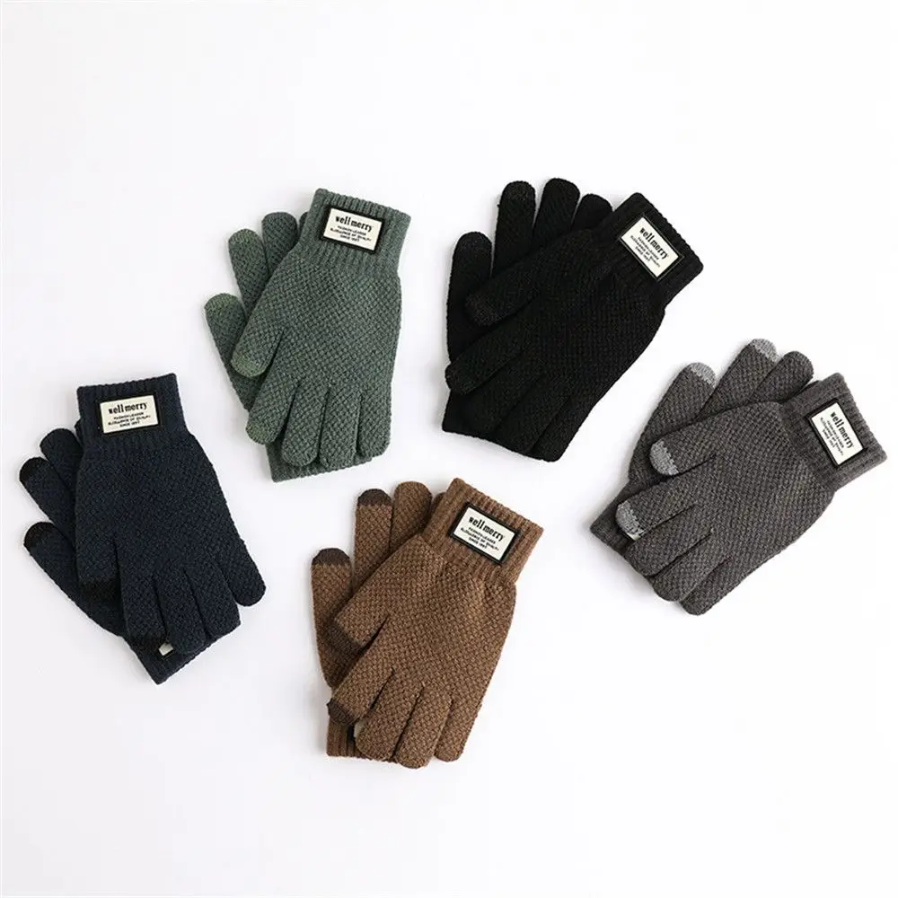 Solid Color High Quality Warm Business Male Mitten Wool Cashmere Men Gloves Touch Screen