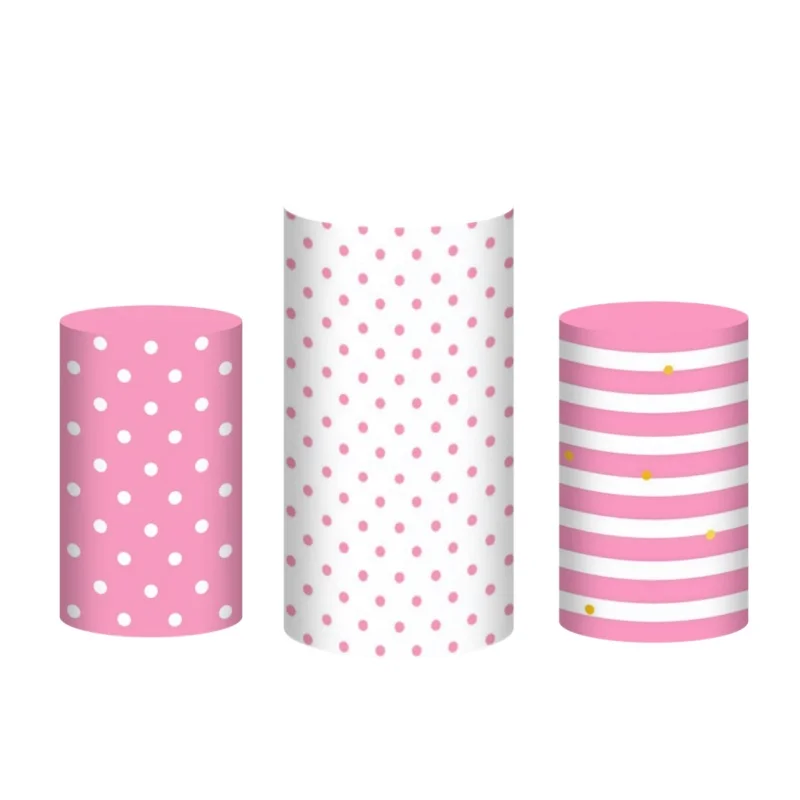 Yeele Custom Cylinder Cover Backdrop Pink Polka Dots Kid Birthday Party Plinth Cake Dessert Pedestal Background Decor Elastic