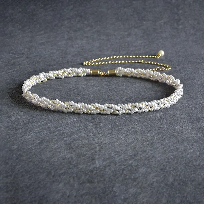 حزام لؤلؤ أنيق للنساء ، إبزيم مرن ، حزام كريستال ، سلسلة ، أنثى ، فتيات ، فستان ، خصر ، مصمم