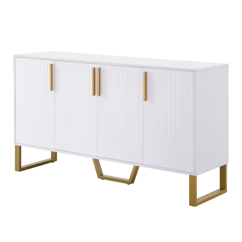 Modern Sideboard Cabinet High Gloss Buffet Sideboard Table With 4 Doors Metal Handles And Legs Geometric Design Buffet Cabinet F