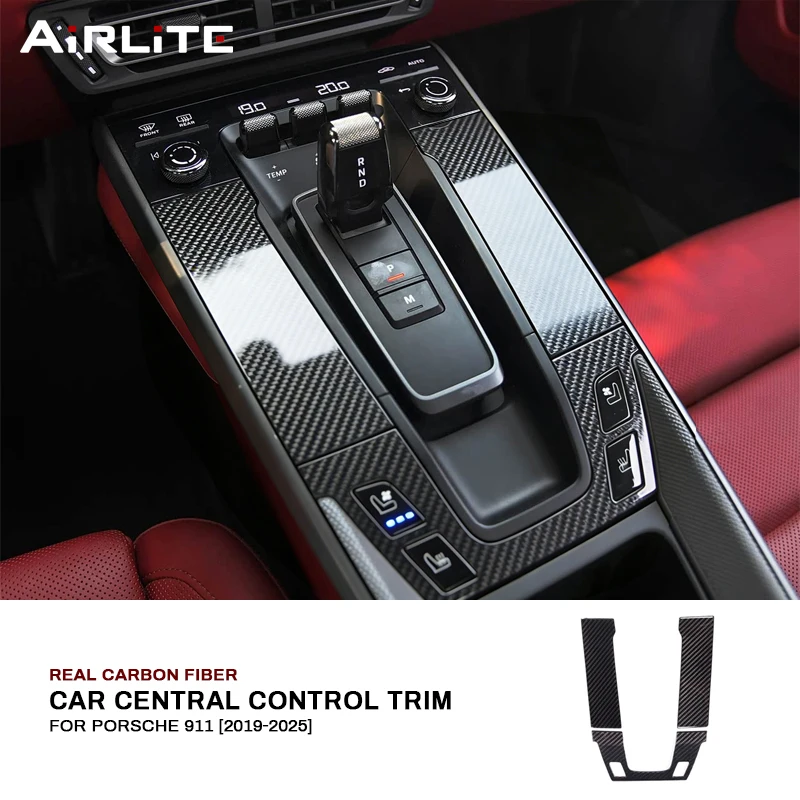 

For Porsche 911 992 2019-2025 Real Carbon Fiber Car Center Console Gear Shift Panel Trim Cover Sticker Interior Accessories