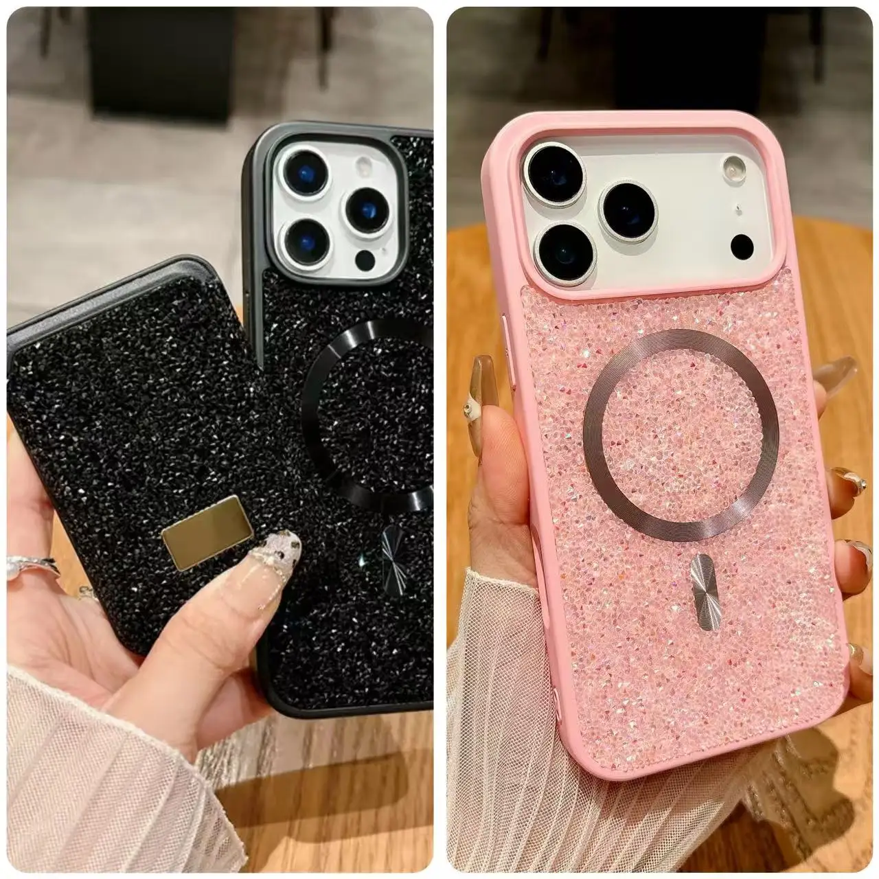 

Luxury brand Flash Diamond Magnetic Card Case Phone Case For iPhone 17 Pro Max 16 15 14 13 SE Pro Plus Wireless Shockproof shell