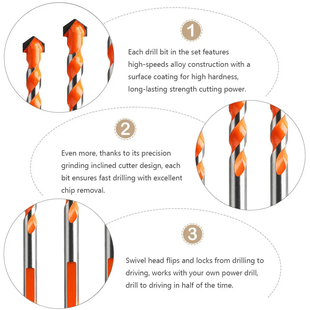 5Pcs Alloy Steel Drill Bit Sets Triangle Spiral High Speed for Tough Materials Like Stainless Steel Titanium Aluminum Strong