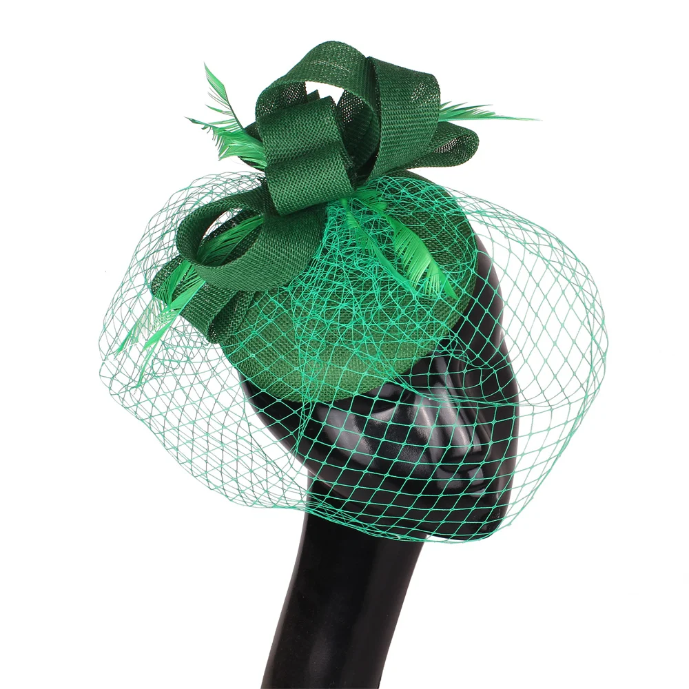 

Women Fashion Pink Mesh Fascinator Hat Feather Wedding Veils Party Headwear Ladies Bridal Elegant Dress Hair Accessories