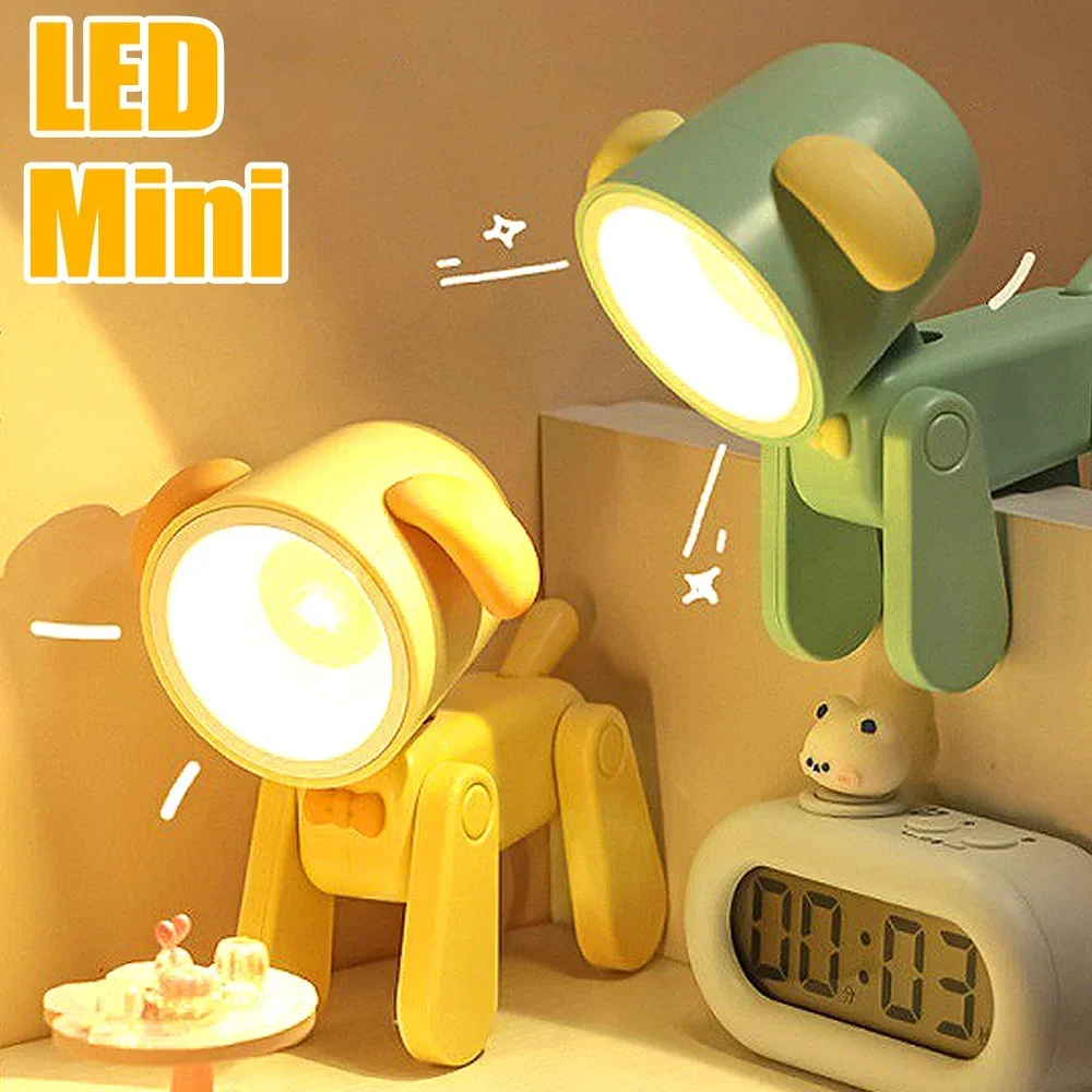 LED Mini Night Light โคมไฟตั้งโต๊ะพับสีเหลืองอุ่นน่ารักกวางน้อยลูกสุนัขสัตว์แบบพกพาตกแต่งบ้านพร้อมแบตเตอรี่