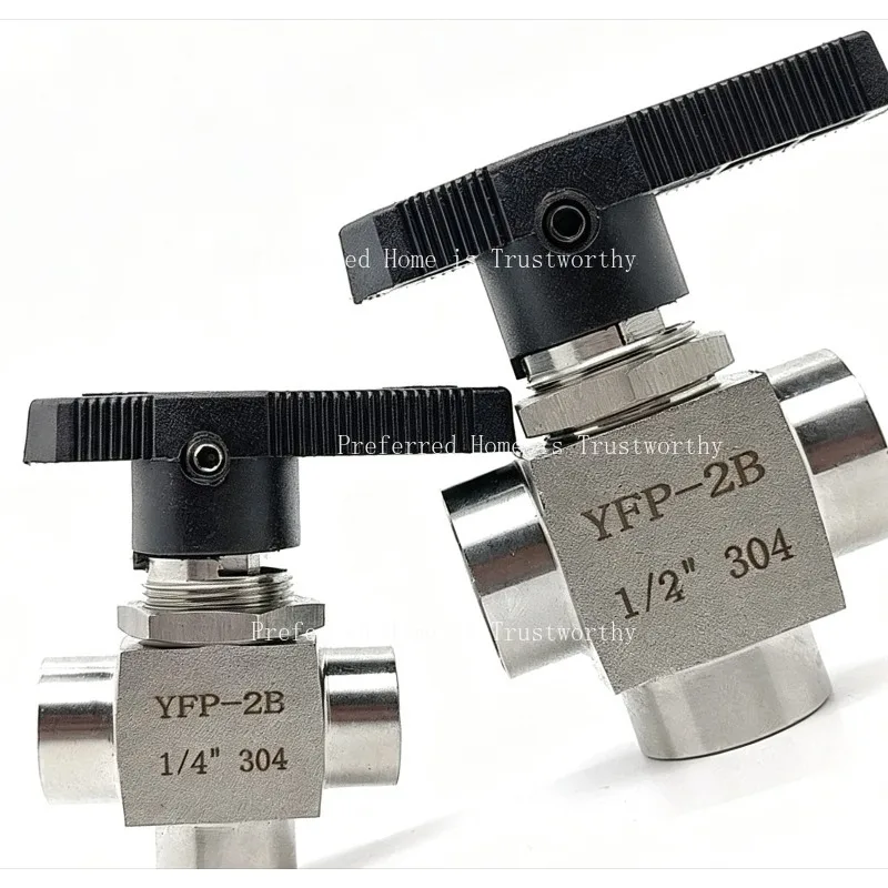 Suitable for 3‑Way Panel Ball Valve, Female Thread G1/8 1/4 3/8 1/2, 304 Stainless Steel High‑Temp High Pressure YFP‑2B