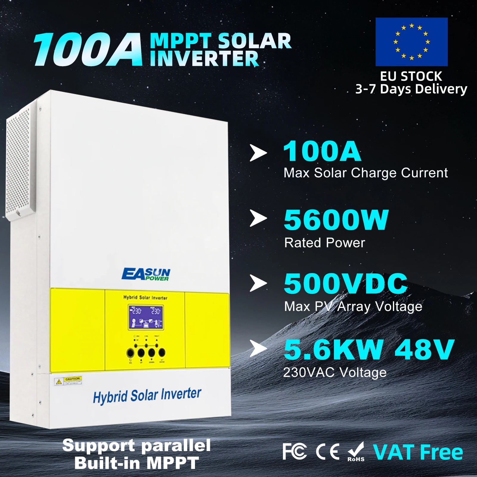 Convertitore a onda sinusoidale pura con caricatore wifi MPPT 100A 220VAC 48VDC 5.6KW Convertitore Soalr parallelo Ingresso fotovoltaico 500Vdc 5500W Potenza